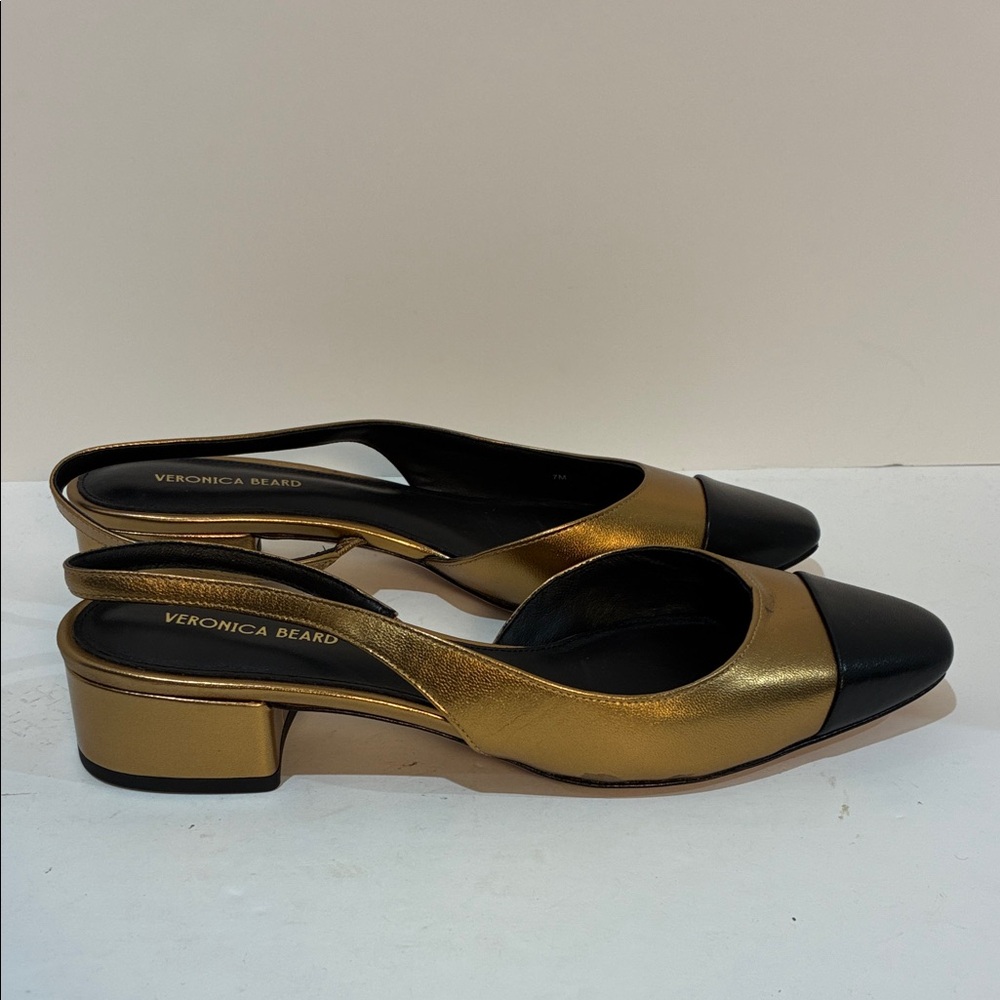 Veronica Beard Metallic Gold and Black Slingback Flats